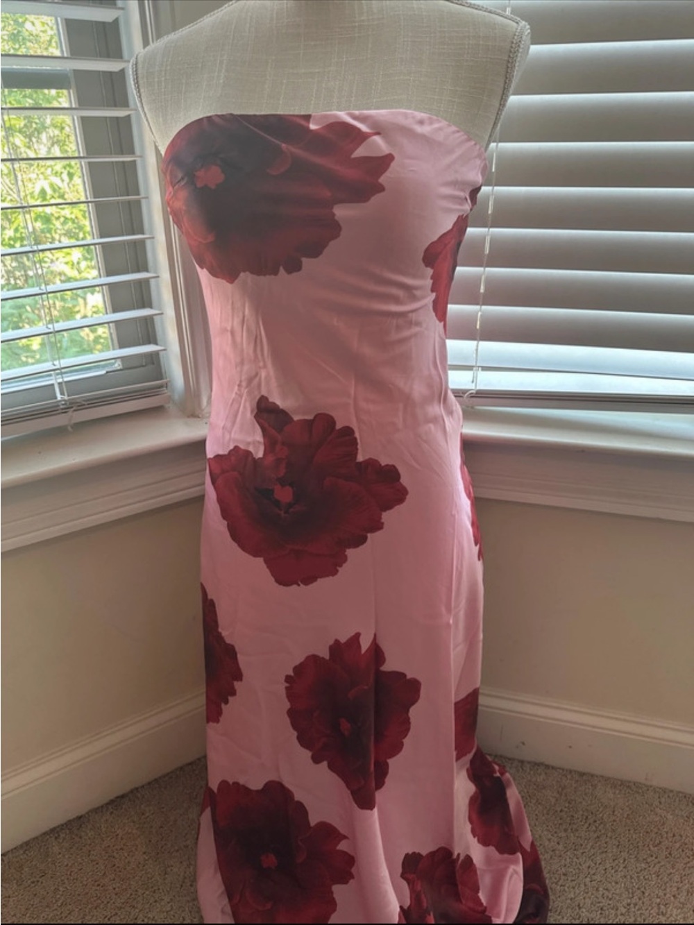 Paper Heart Strapless Pink Dress with Red Floral Print